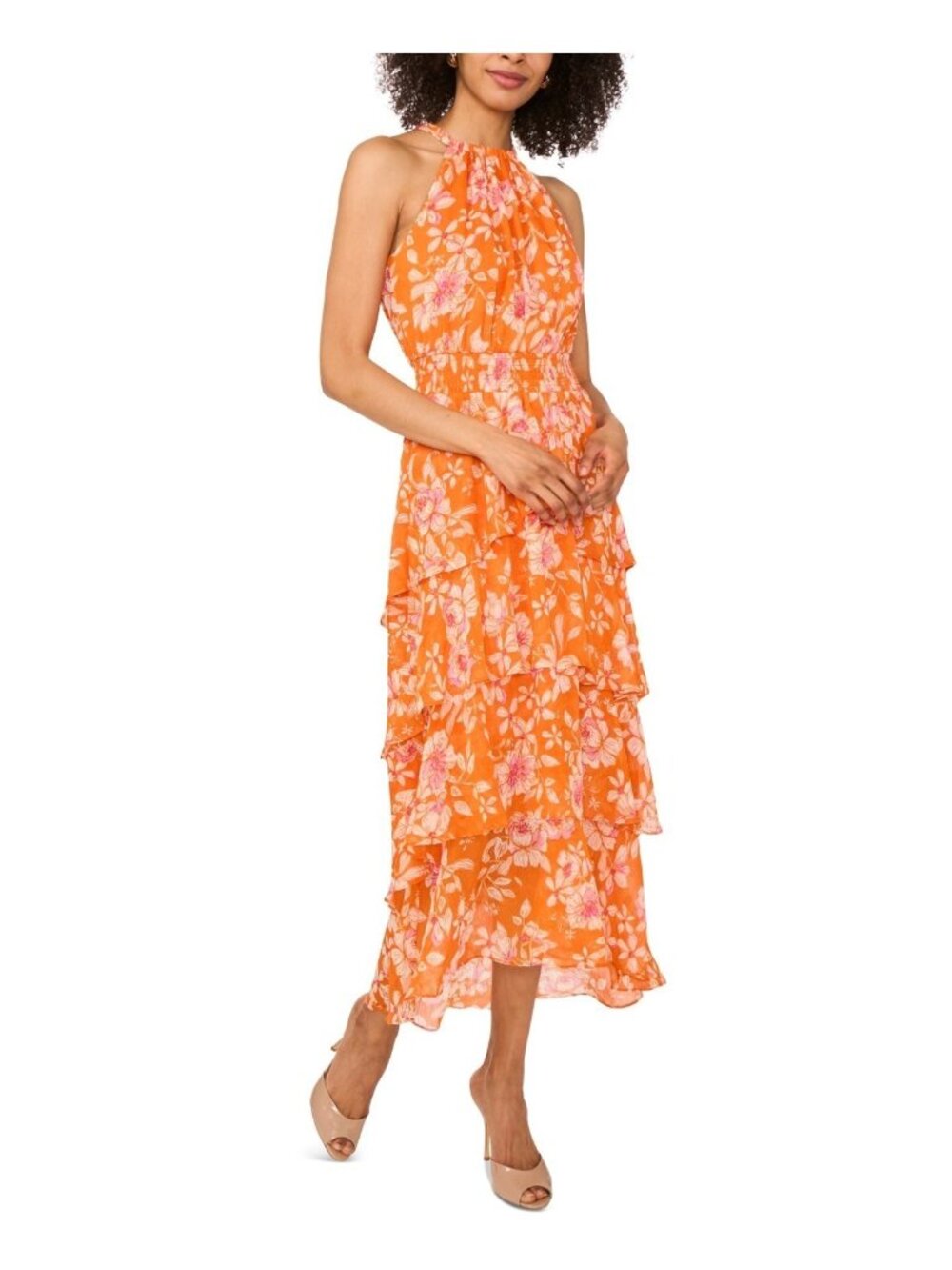 Sam & Jess Women Floral Keyhole back tie Halter Maxi Dress Orange Size XL $89